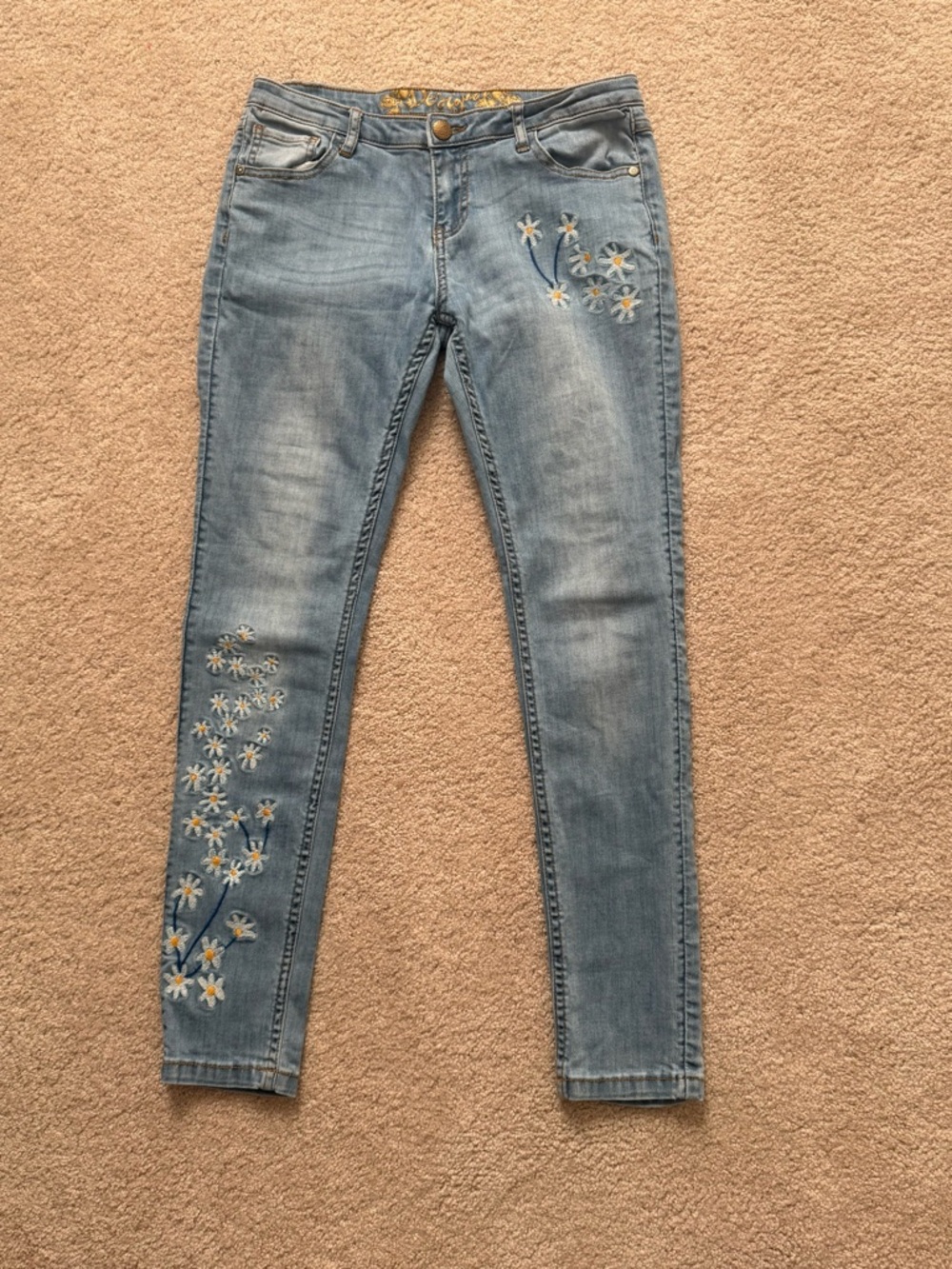 Desigual Exotic Jeans Floral Embroidered Skinny Jeans Size 28 Boho Stretch Denim